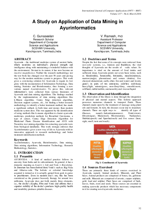 (PDF) A Study on Application of Data Mining in Ayurinformatics