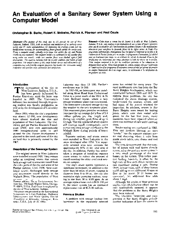 (PDF) An Evaluation of a Sanitary Sewer System Using a Computer Model