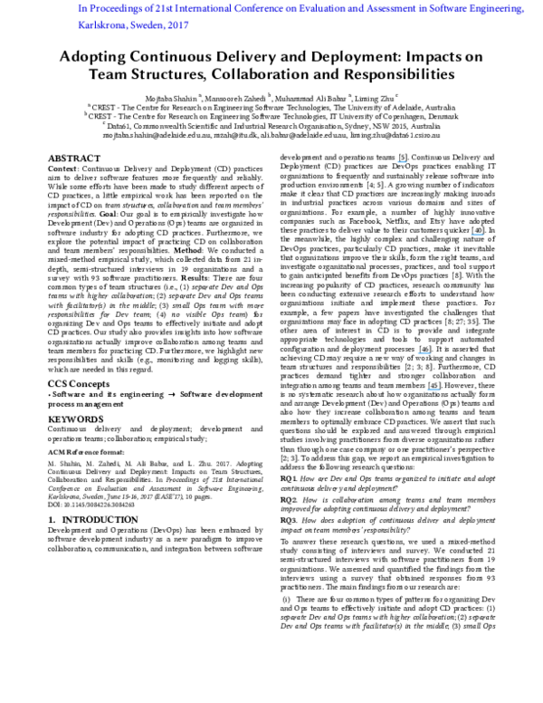 (PDF) Adopting Continuous Delivery and Deployment: Impacts on Team ...