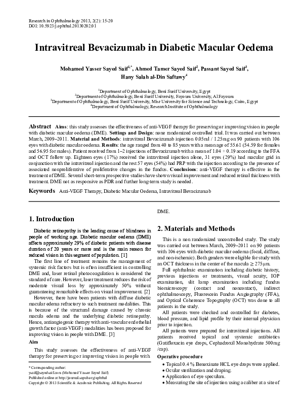 (PDF) Intravitreal Bevacizumab in Diabetic Macular Oedema