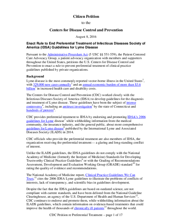 (PDF) Petition to CDC Enact Rule to End Preferential Treatment of