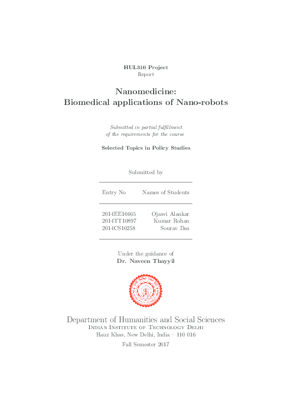 (PDF) Nanomedicine Biomedical applications of Nanorobots Ojasvi