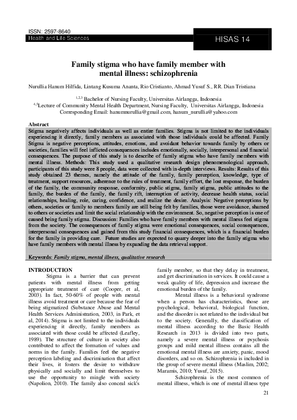 (PDF) Family stigma who have family member with mental illness ...