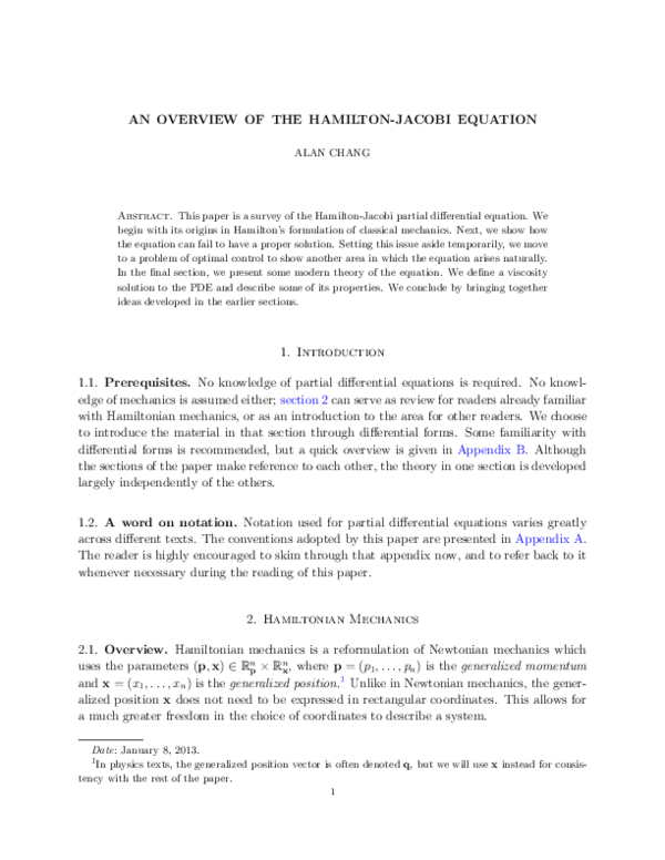 (PDF) AN OVERVIEW OF THE HAMILTON-JACOBI EQUATION
