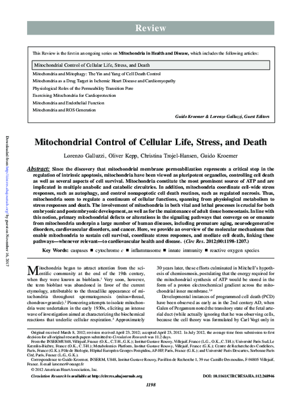 (PDF) Mitochondrial Control of Cellular Life, Stress, and Death