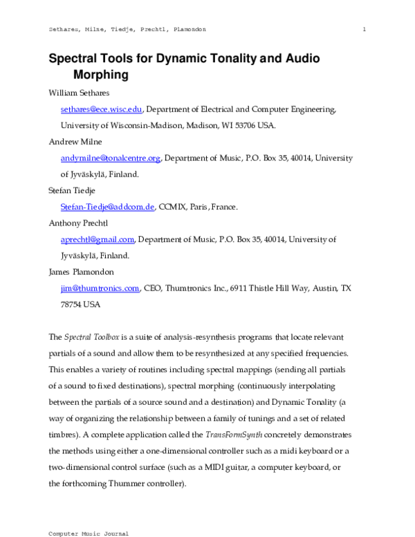 (PDF) Spectral tools for dynamic tonality and audio morphing