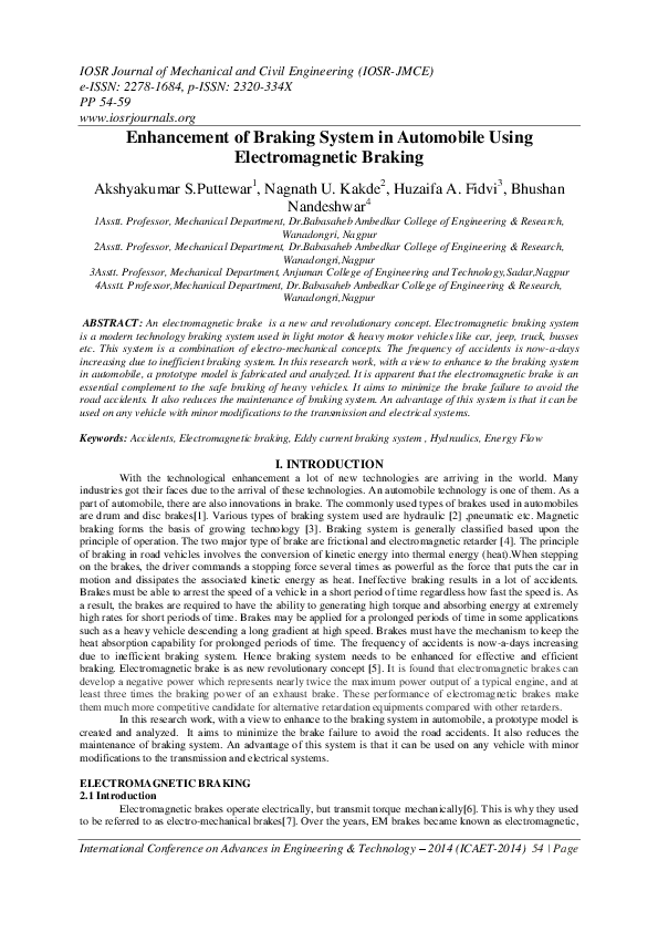 (PDF) Enhancement of Braking System in Automobile Using Electromagnetic ...