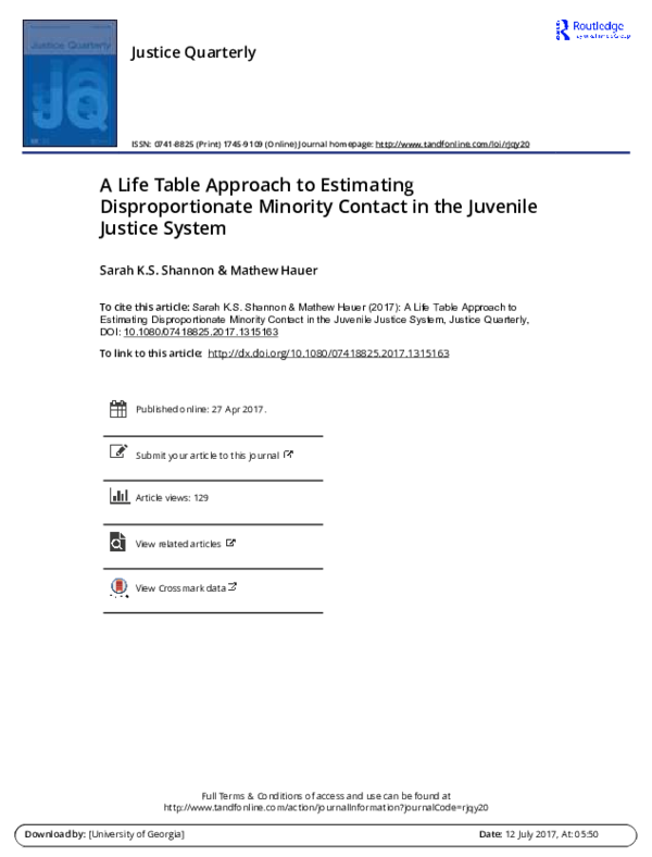 (PDF) A Life Table Approach to Estimating Disproportionate Minority