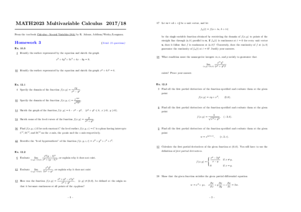 (PDF) MATH2023 Multivariable Calculus 2017/18 Homework 3 | Mark Uy ...