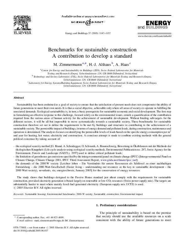 (PDF) Benchmarks for sustainable construction A contribution to develop ...