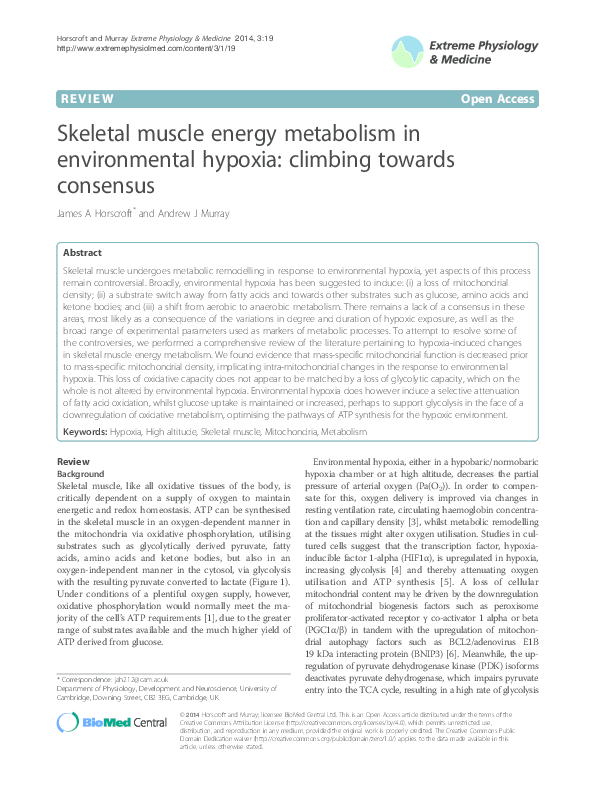(PDF) Skeletal muscle energy metabolism in environmental hypoxia ...