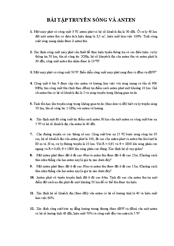 First page of “BÀI T P TRUY N SÓNG VÀ ANTEN”