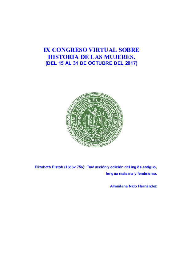 (PDF) Elizabeth Elstob (16831756) Traducción y edición del inglés