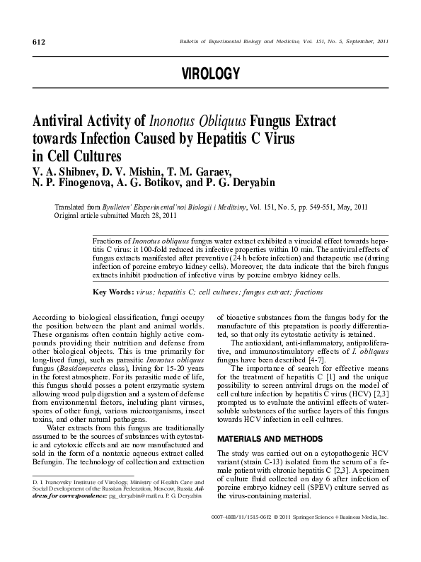 (PDF) Antiviral Activity of Inonotus Obliquus Fungus Extract towards ...