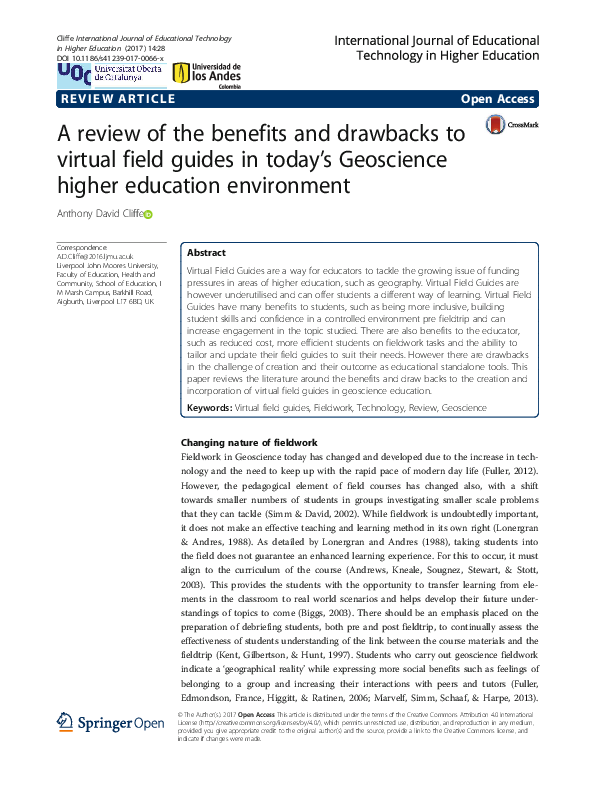 (PDF) A review of the benefits and drawbacks to virtual field guides in