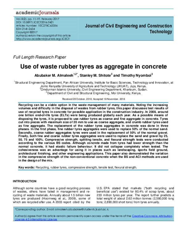 (PDF) Use of Rubber Particles from Recycled Tires as Concrete Aggregate