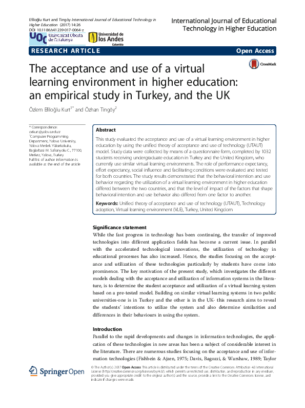 (PDF) The acceptance and use of a virtual learning environment in ...