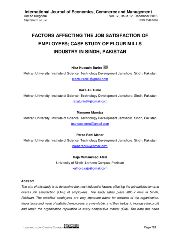 (PDF) FACTORS AFFECTING THE JOB SATISFACTION OF EMPLOYEES; CASE STUDY