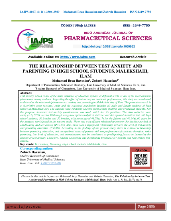 (PDF) THE RELATIONSHIP BETWEEN TEST ANXIETY AND PARENTING IN HIGH ...