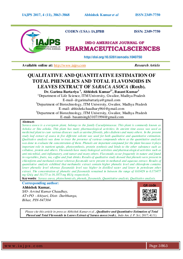 (PDF) QUALITATIVE AND QUANTITATIVE ESTIMATION OF TOTAL PHENOLICS AND