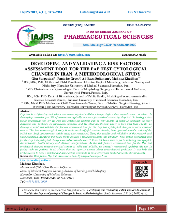 (PDF) DEVELOPING AND VALIDATING A RISK FACTORS ASSESSMENT TOOL FOR THE ...