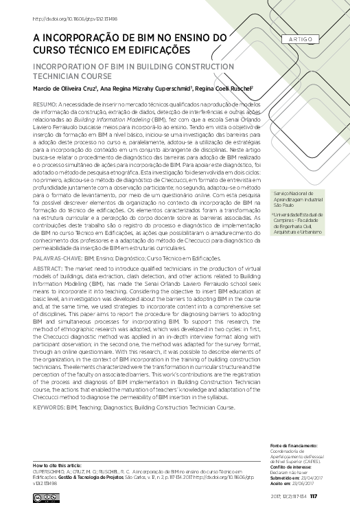 (PDF) A INCORPORAÇÃO DE BIM NO ENSINO DO CURSO TÉCNICO EM EDIFICAÇÕES ...