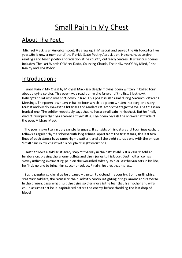 (DOC) Small Pain In My Chest About The Poet Soumanti Maitra