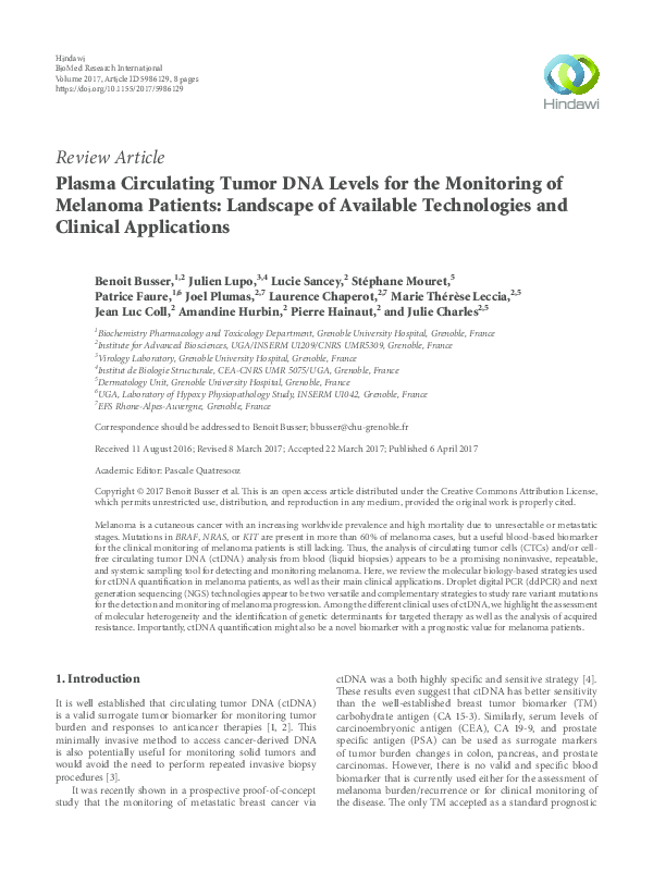 (PDF) Plasma Circulating Tumor DNA Levels for the Monitoring of ...