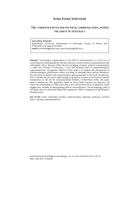 (PDF) THE CYBERSPACE MYTH AND POLITICAL COMMUNICATION, WITHIN THE ...