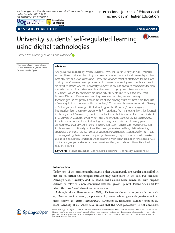(PDF) University students self regulated learning using digital ...