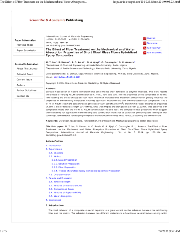 (PDF) Paper Information The Effect of Fiber Treatment on the Mechanical