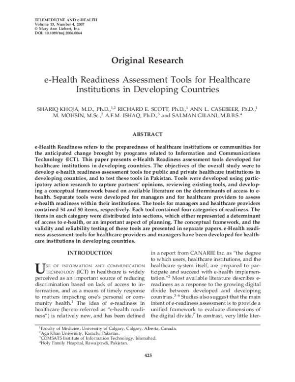 (PDF) Original Research eHealth Readiness Assessment Tools for