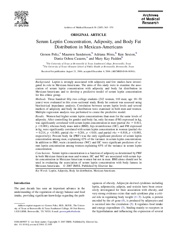 (PDF) Serum Leptin Concentration, Adiposity, and Body Fat Distribution ...