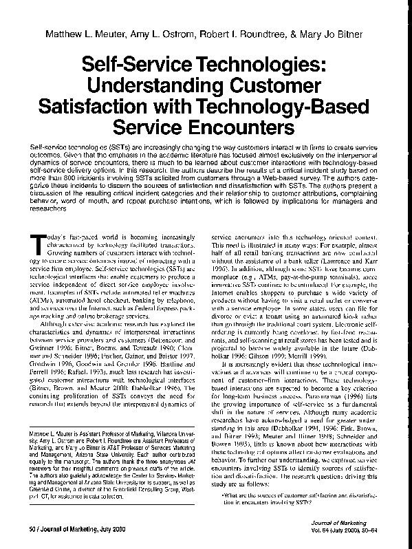 PDF Self Service Technologies Understanding Customer Satisfaction