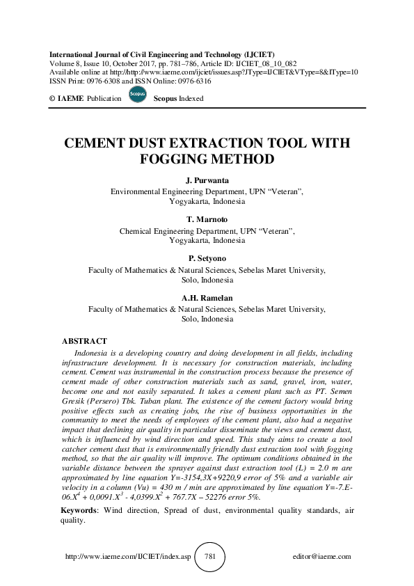(PDF) CEMENT DUST EXTRACTION TOOL WITH FOGGING METHOD IAEME
