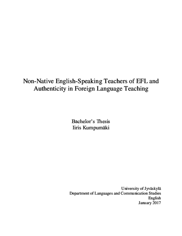 (PDF) Non-Native English-Speaking Teachers of EFL and Authenticity in ...
