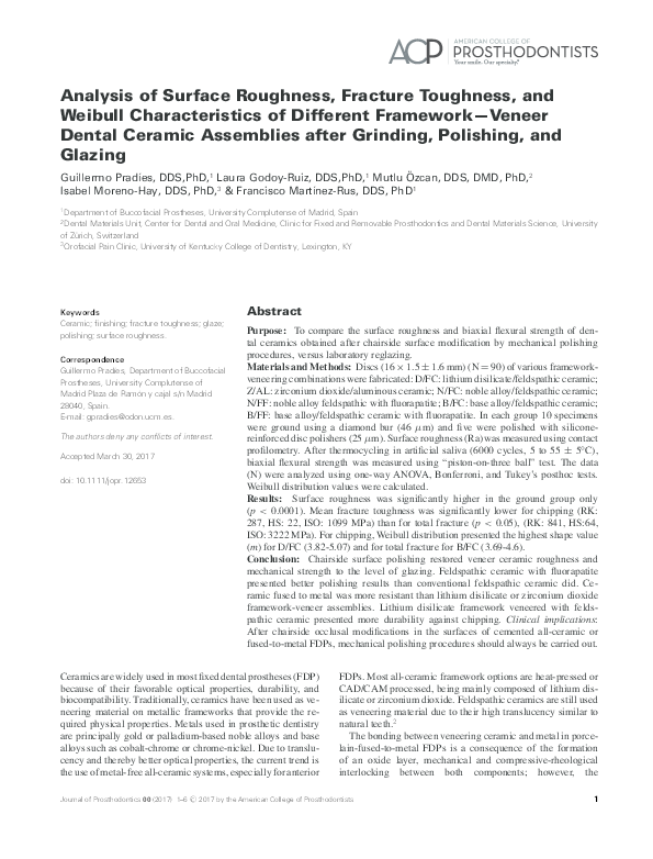 (PDF) Analysis of Surface Roughness, Fracture Toughness, and Weibull Characteristics of