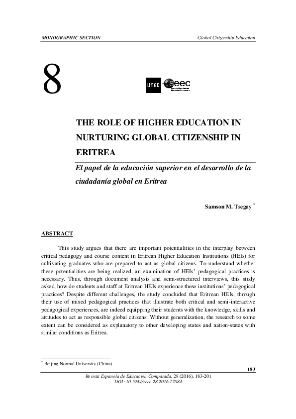 (PDF) THE ROLE OF HIGHER EDUCATION IN NURTURING GLOBAL CITIZENSHIP IN ...