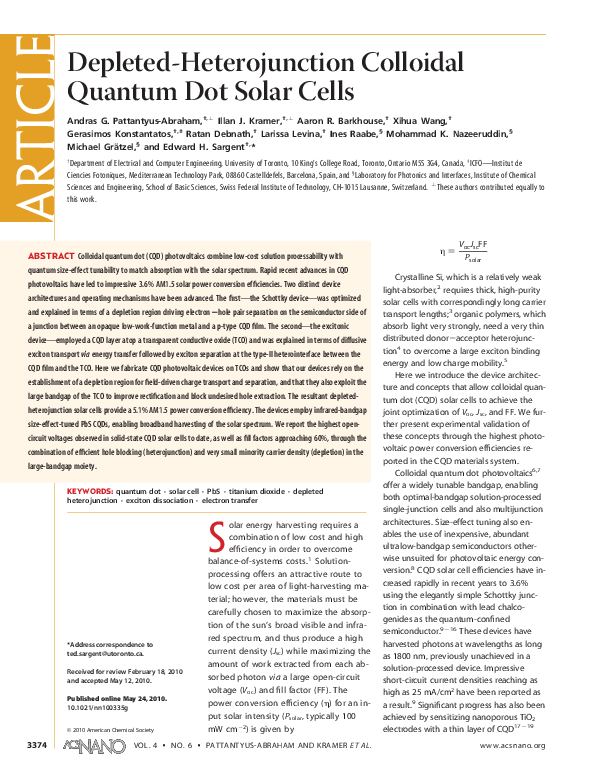(PDF) Depleted-heterojunction colloidal quantum dot solar cells