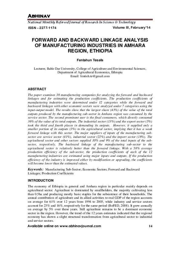 (PDF) FORWARD AND BACKWARD LINKAGE ANALYSIS OF MANUFACTURING INDUSTRIES