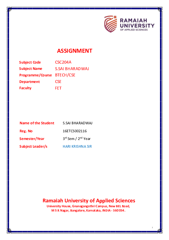 (DOC) ASSIGNMENT Subject Code | bharadwaj segu - Academia.edu