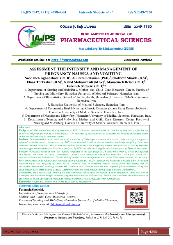 (PDF) ASSESSMENT THE INTENSITY AND MANAGEMENT OF PREGNANCY NAUSEA AND ...