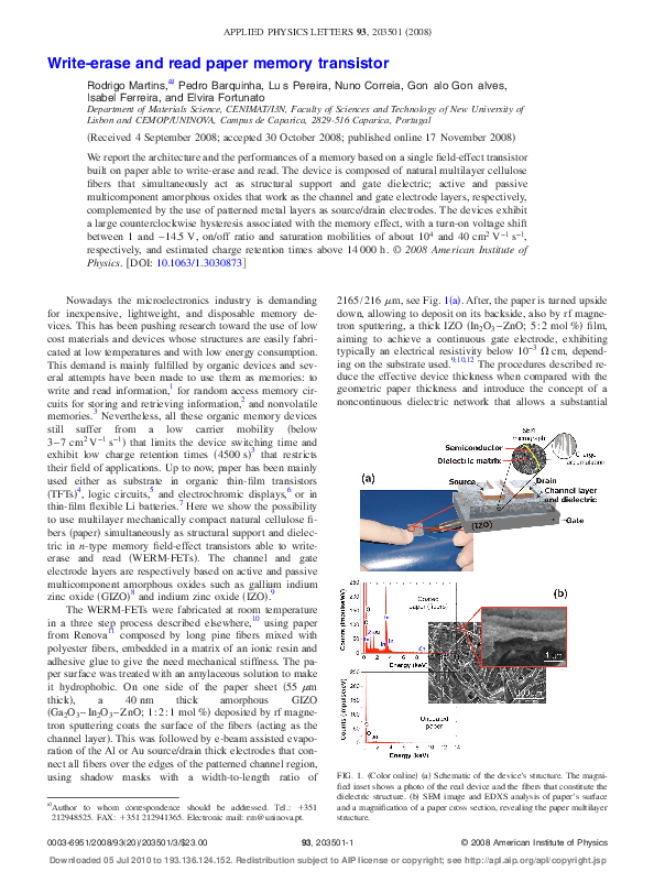 (PDF) Write-erase and read paper memory transistor
