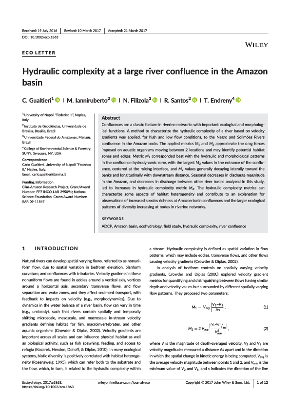 (PDF) Hydraulic complexity at a large river confluence in the Amazon Basin
