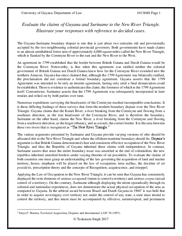 (DOC) Claims of Guyana and Suriname to the New River Triangle