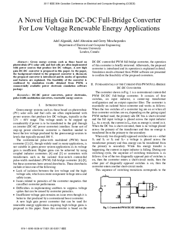 (PDF) A Novel High Gain DC-DC Full-Bridge Converter For Low Voltage ...