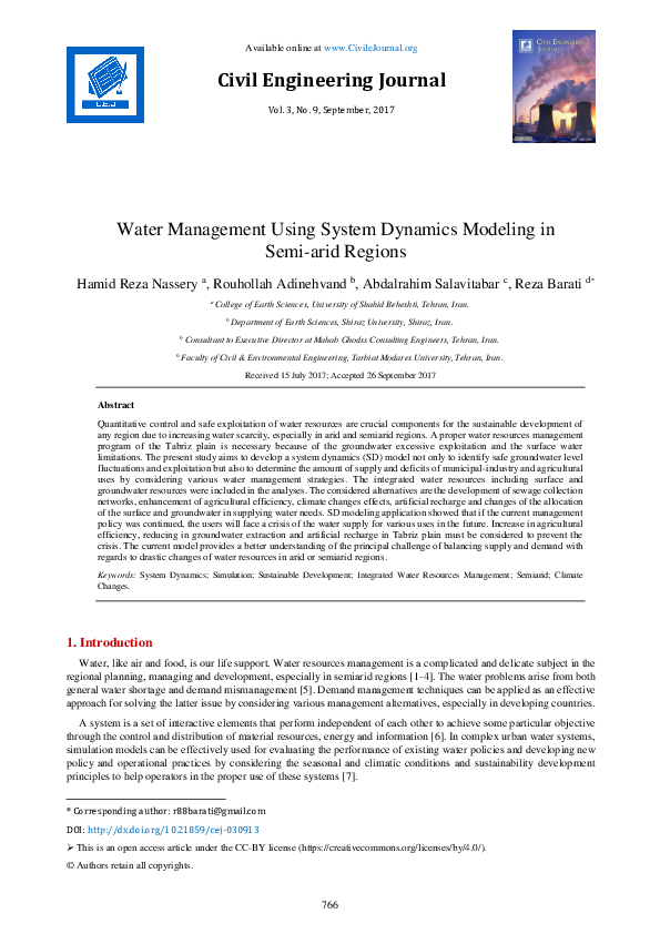 (PDF) Water Management Using System Dynamics Modeling in Semi-arid Regions