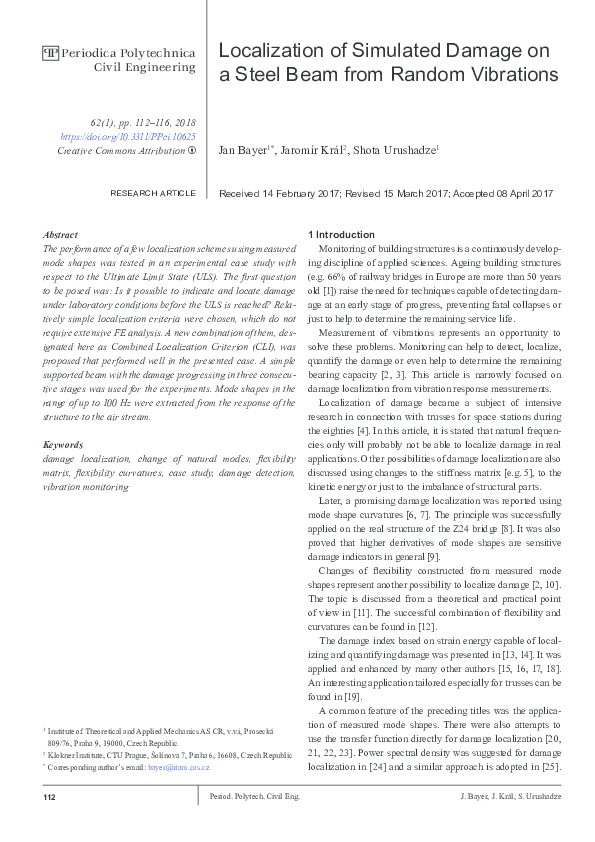(PDF) Localization of Simulated Damage on a Steel Beam from Random ...