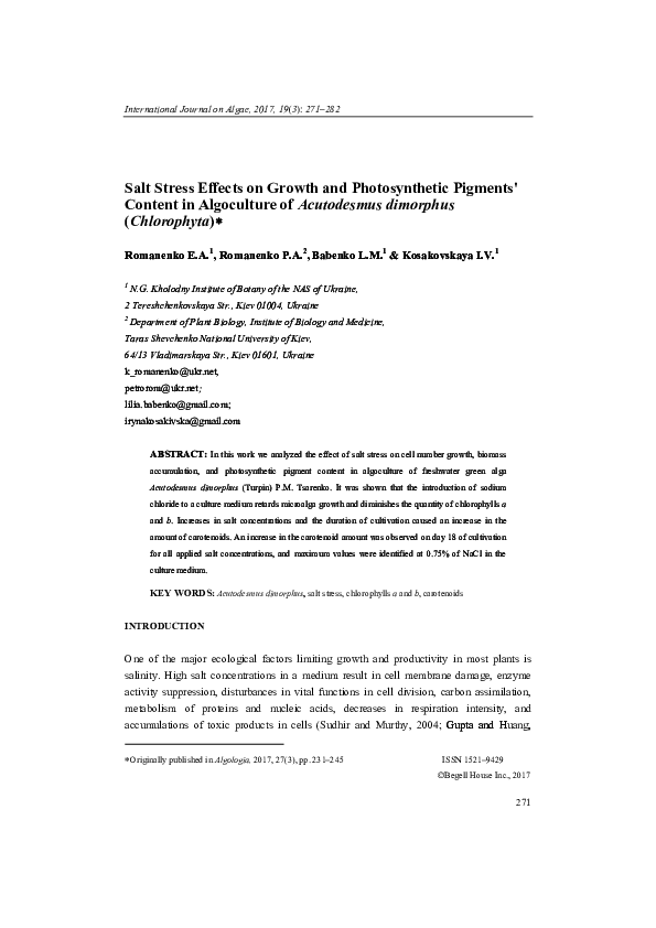 (PDF) Salt Stress Effects on Growth and Photosynthetic Pigments ...