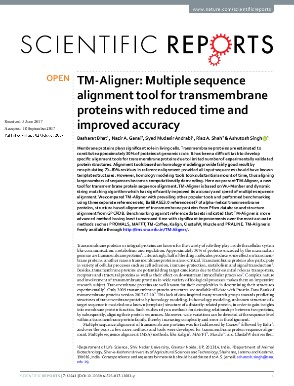 (PDF) TMAligner Multiple sequence alignment tool for transmembrane